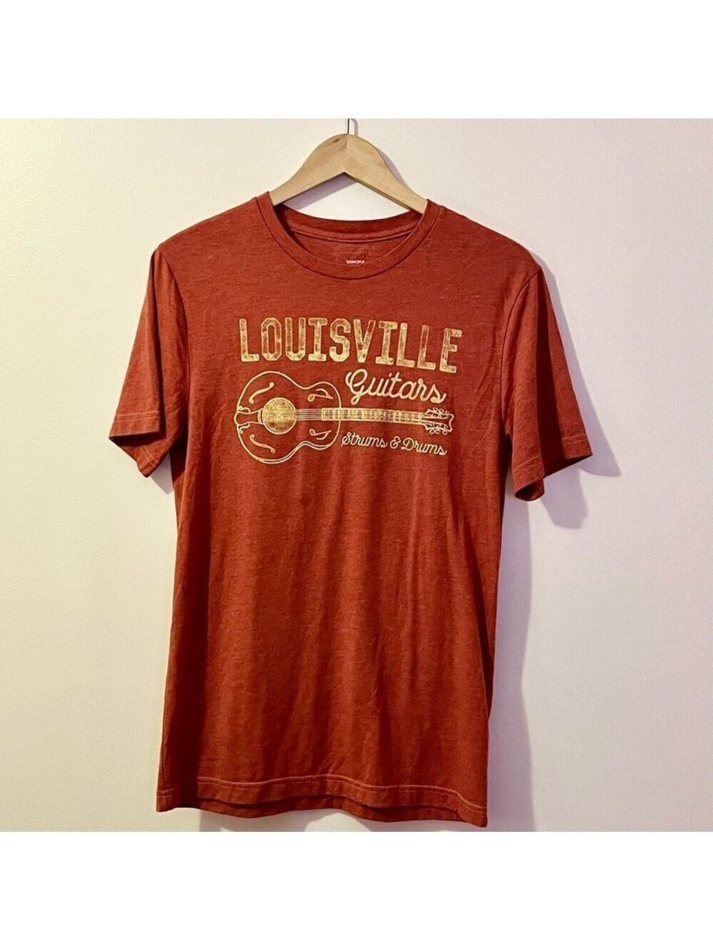 Sonoma Rust Red Louisville Guitars Graphic Tee - Yellow Print
